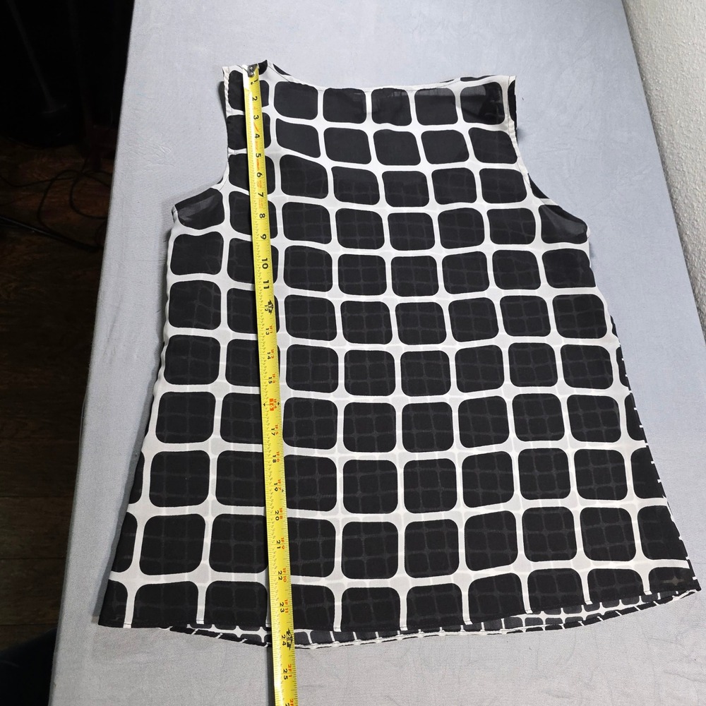 Banana Republic Womens Black White Geometric‎ Grid Sleeveless Sheer Blouse Top M - Picture 6 of 9